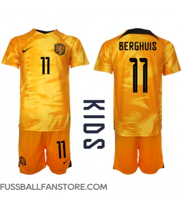 Niederlande Steven Berghuis #11 Replik Heimtrikot Kinder WM 2022 Kurzarm (+ Kurze Hosen)